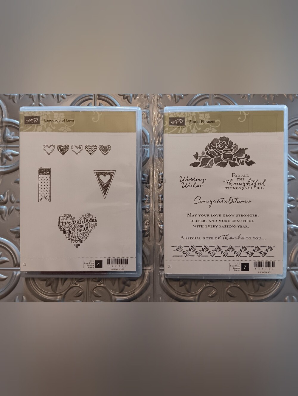Stampin Up Language of Love #133077 Floral Phrases #1341767 2 stamp lot Hearts
